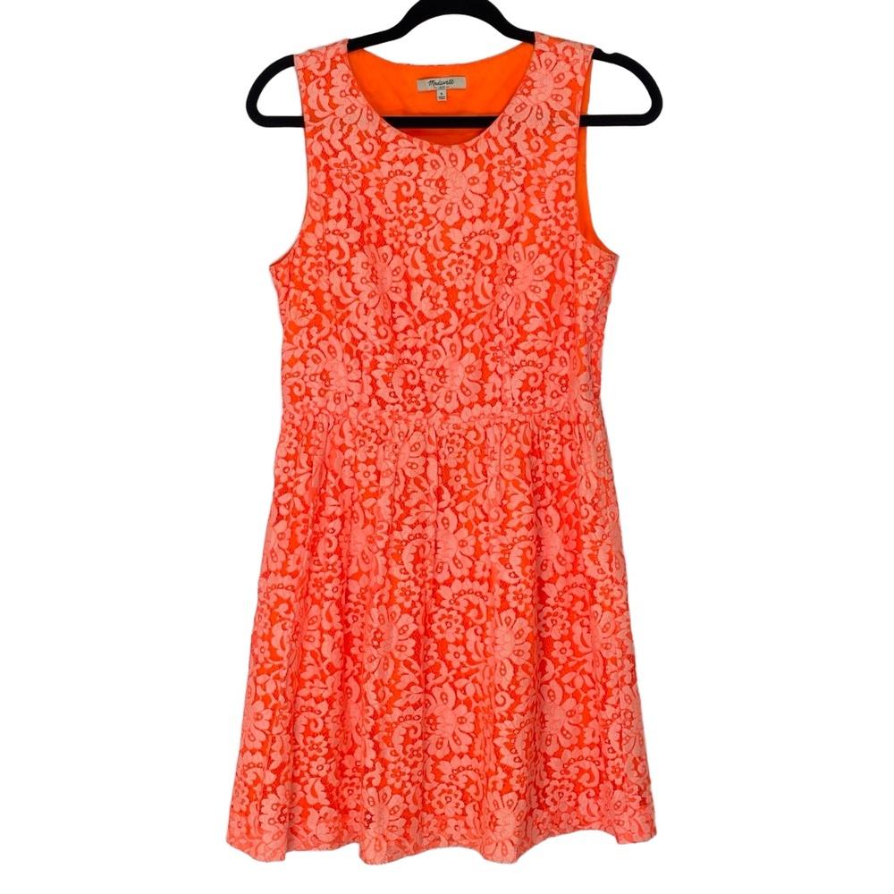 Madewell Womens Boho Neon Orange Sleeveless A-Line Knee Length Dress 6